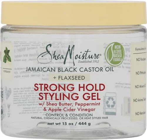 SheaMoisture Strong Hold Styling Gel+Flaxseed Jamaican Black Castor Oil Gives Controlled Style,Infused With Castor Seed Oil,SheaButter & Indulgent Scent ParabenFree AntiFrizz Hair Gel 15oz (Pack of 2)