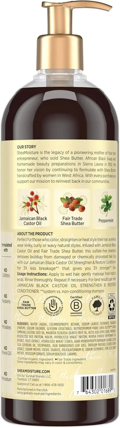 SheaMoisture Strengthen and Restore Shampoo Jamaican Black Castor Oil for Damaged Hair Sulfate-Free 24 oz,(Pack of 2)
