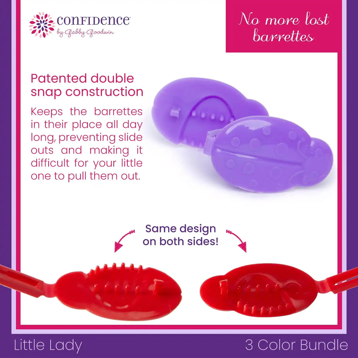 Confidence by GaBBY Goodwin - Little Lady GaBBY Bows - Non-Slip Barrettes – Patented Double Sided Snap – 30 Pack – 3 Ladybug Colors