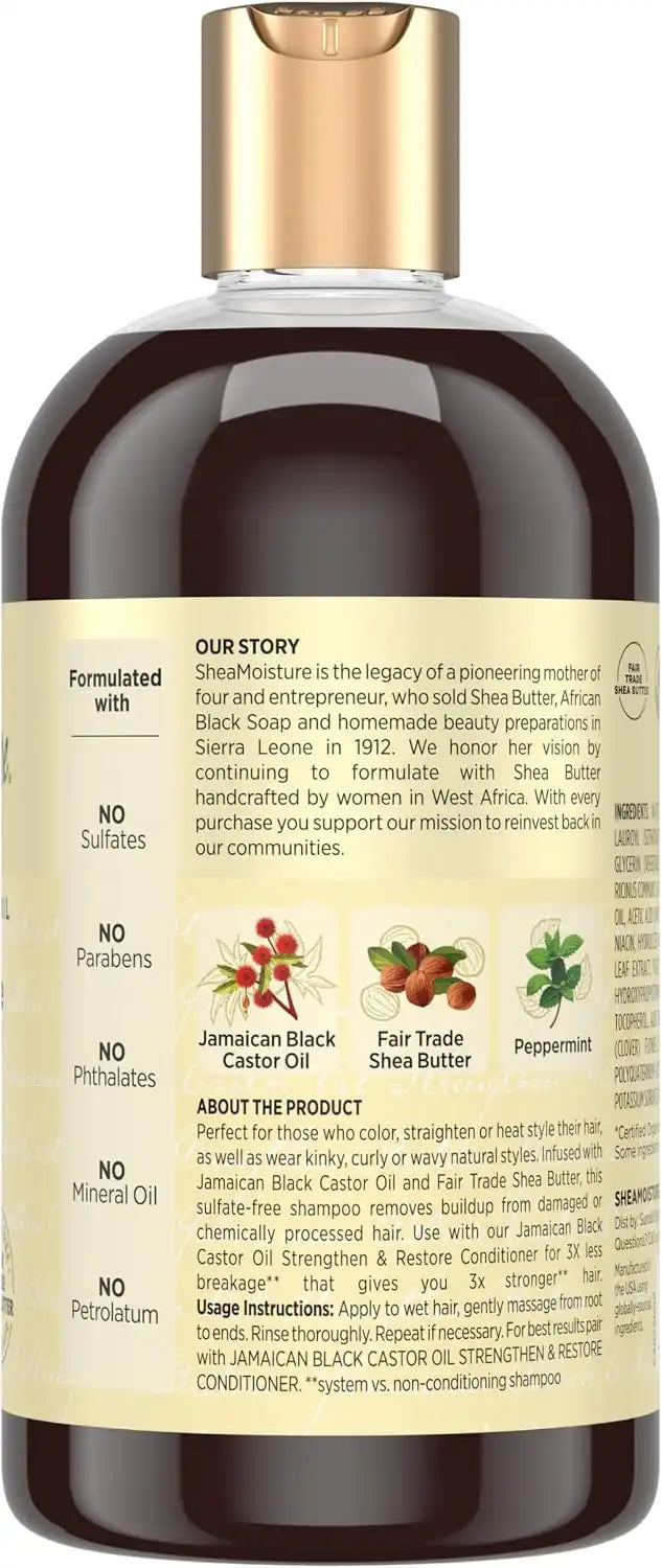 Shea Moisture Strengthen and Restore Shampoo for Damaged Hair 100% Pure Jamaican Black Castor Oil Cleanse and Nourish 13 oz