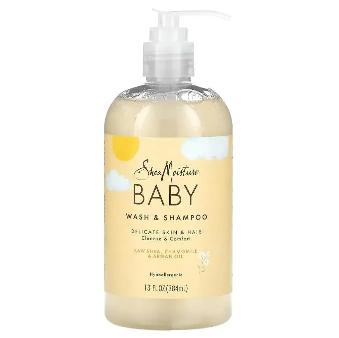 SheaMoisture Baby Wash & Shampoo for All Skin Types Raw Shea, Chamomile & Argan Oil Baby Wash and Shampoo with Frankincense & Myrrh to Help Cleanse 13 oz, Gold, Packaging may vary