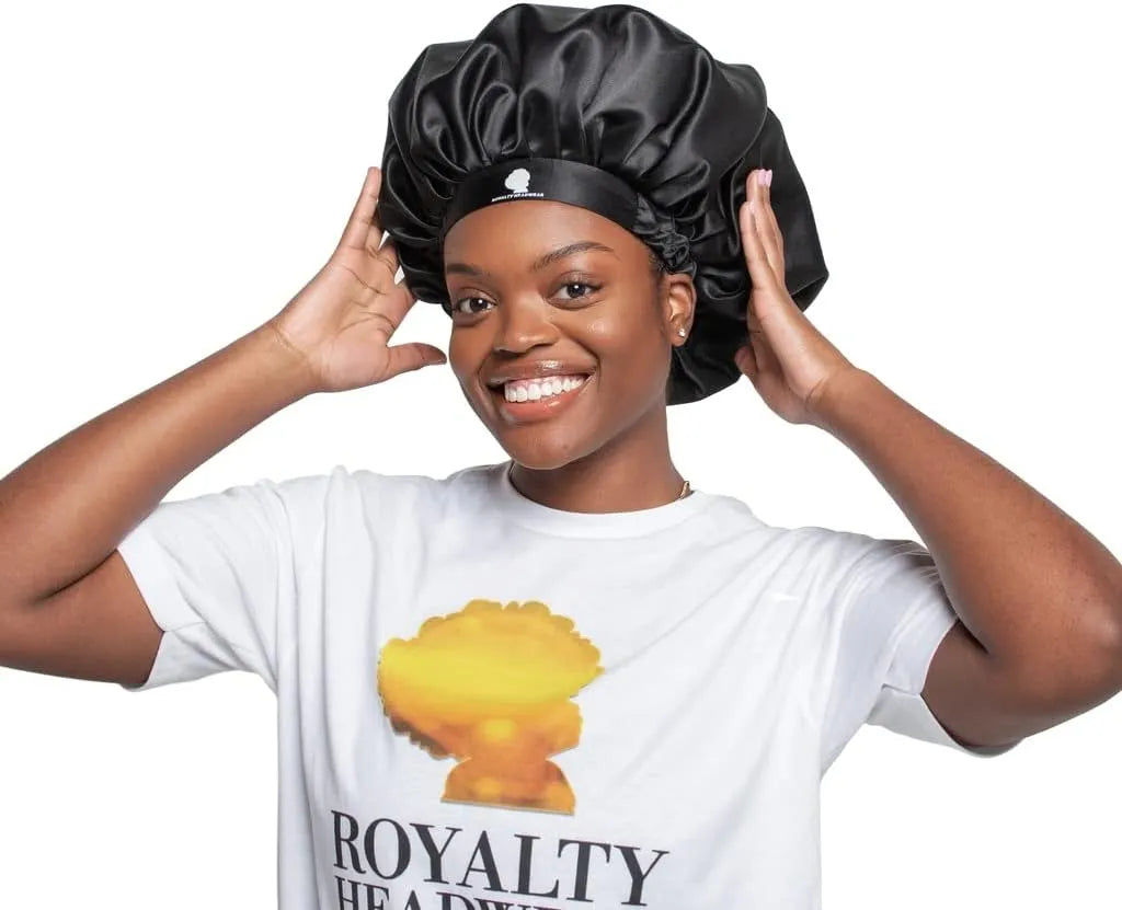 Royalty Headwear Silk Satin Bonnet for Women - Adjustable Jumbo Extra Secure Non-Slip Satin Cap Silk Hair Bonnet for Sleeping