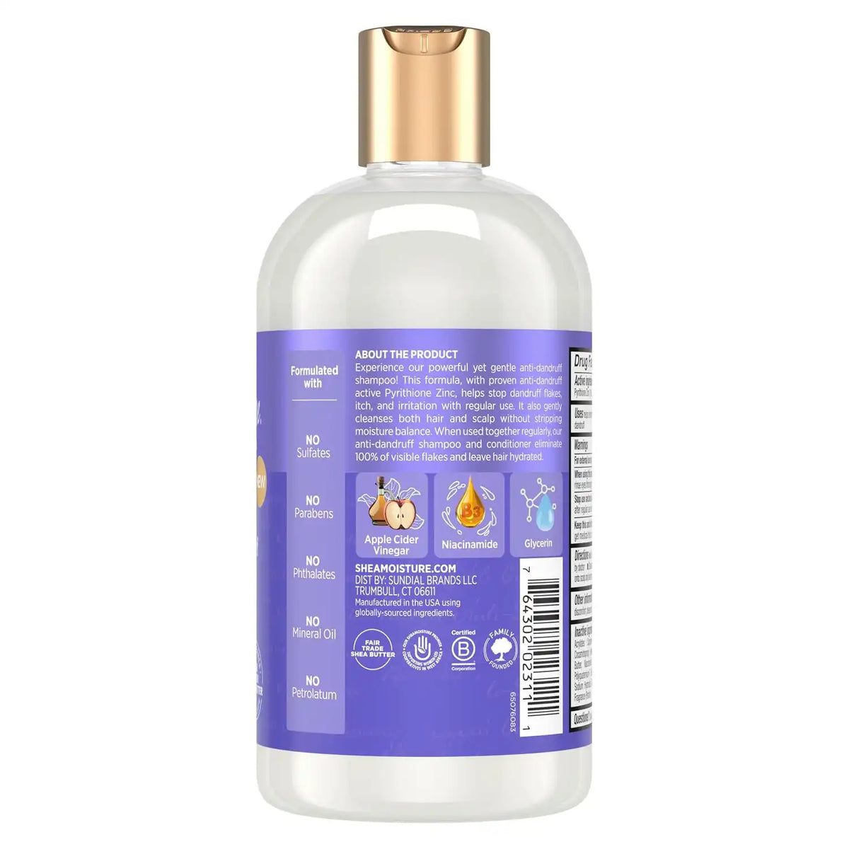 SheaMoisture Anti-Dandruff Shampoo Apple Cider Vinegar & Salicylic Acid For Removing Buildup System For A Healthier Scalp 13 Oz,(Pack of 2)