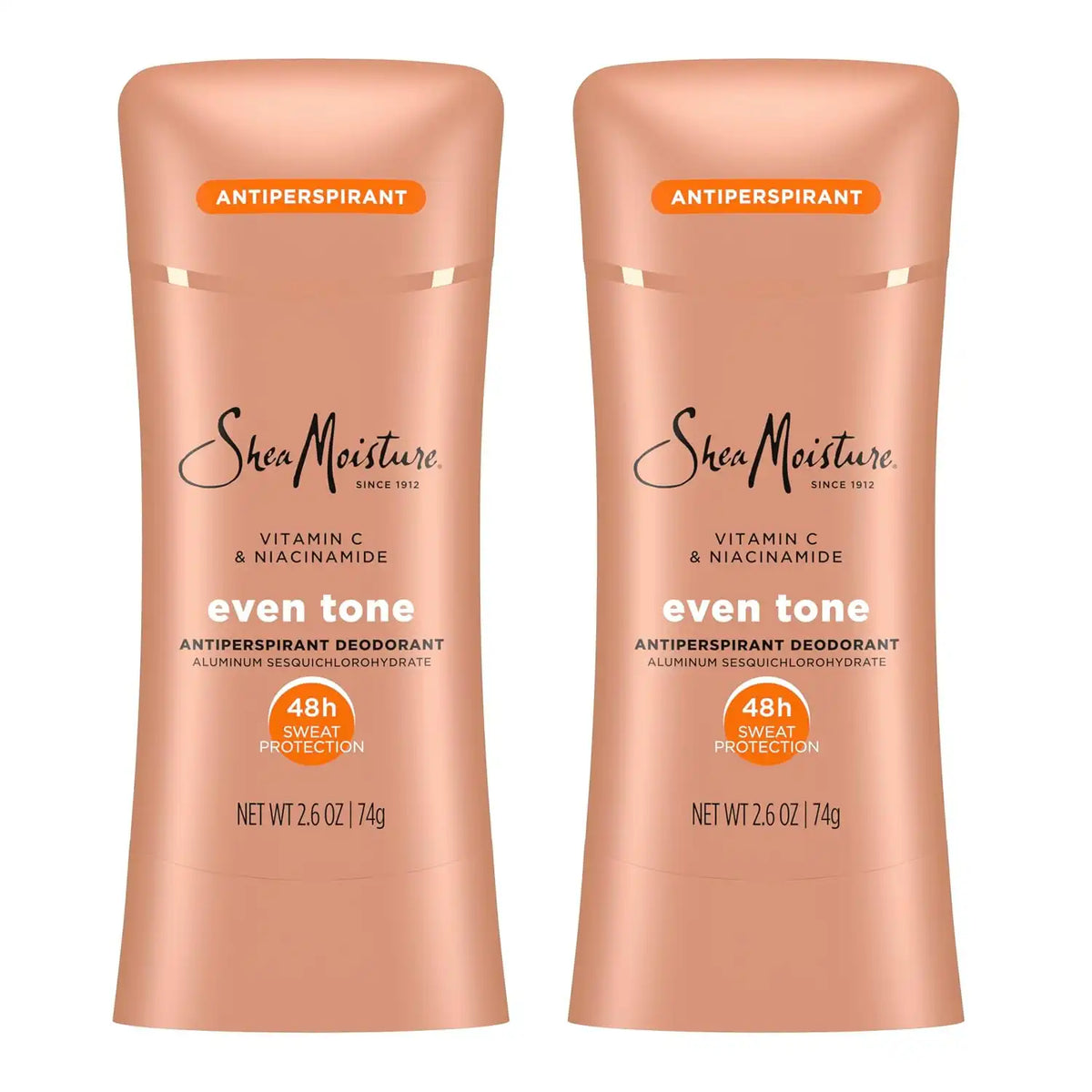 SheaMoisture Antiperspirant Deodorant Stick Even Tone Vitamin C & Niacinamide 2 Count for 48HR Sweat & Odor Protection with No Parabens & No Mineral Oil 2.6 oz