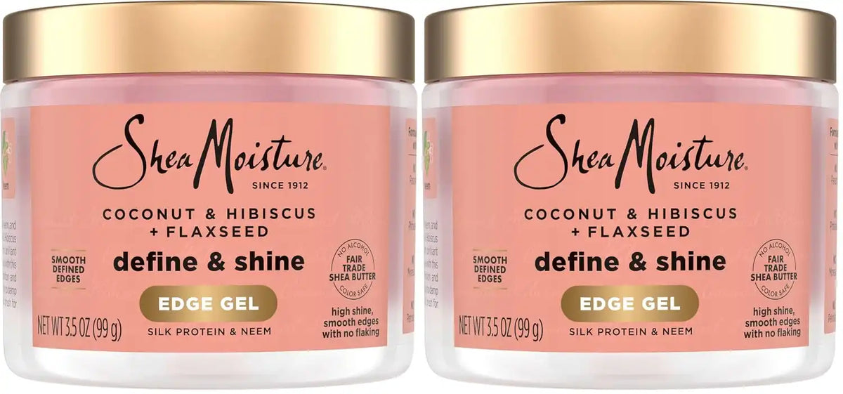 SheaMoisture Define&Shine Edge Gel + Flaxseed Coconut&Hibiscus Holds and Controls Edges All Day Infused With Glycerin,Coconut Oil and an Invigorating Sweet Scent Paraben-Free Hair 3.5 OZ,(Pack of 2)
