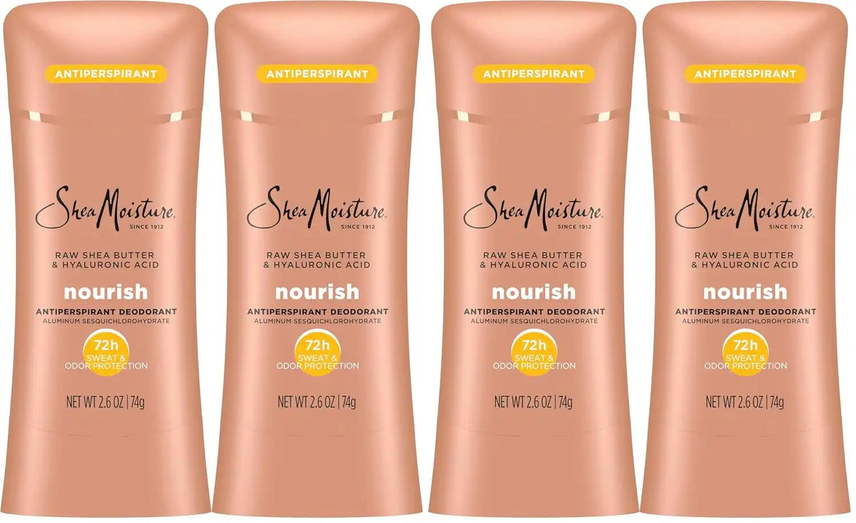 SheaMoisture Antiperspirant Deodorant Stick Moisturizing Raw Shea Butter & Hyaluronic Acid for 48HR Sweat & Odor Protection with No Parabens-& No Mineral Oil 2.6 oz,(Pack of 4)