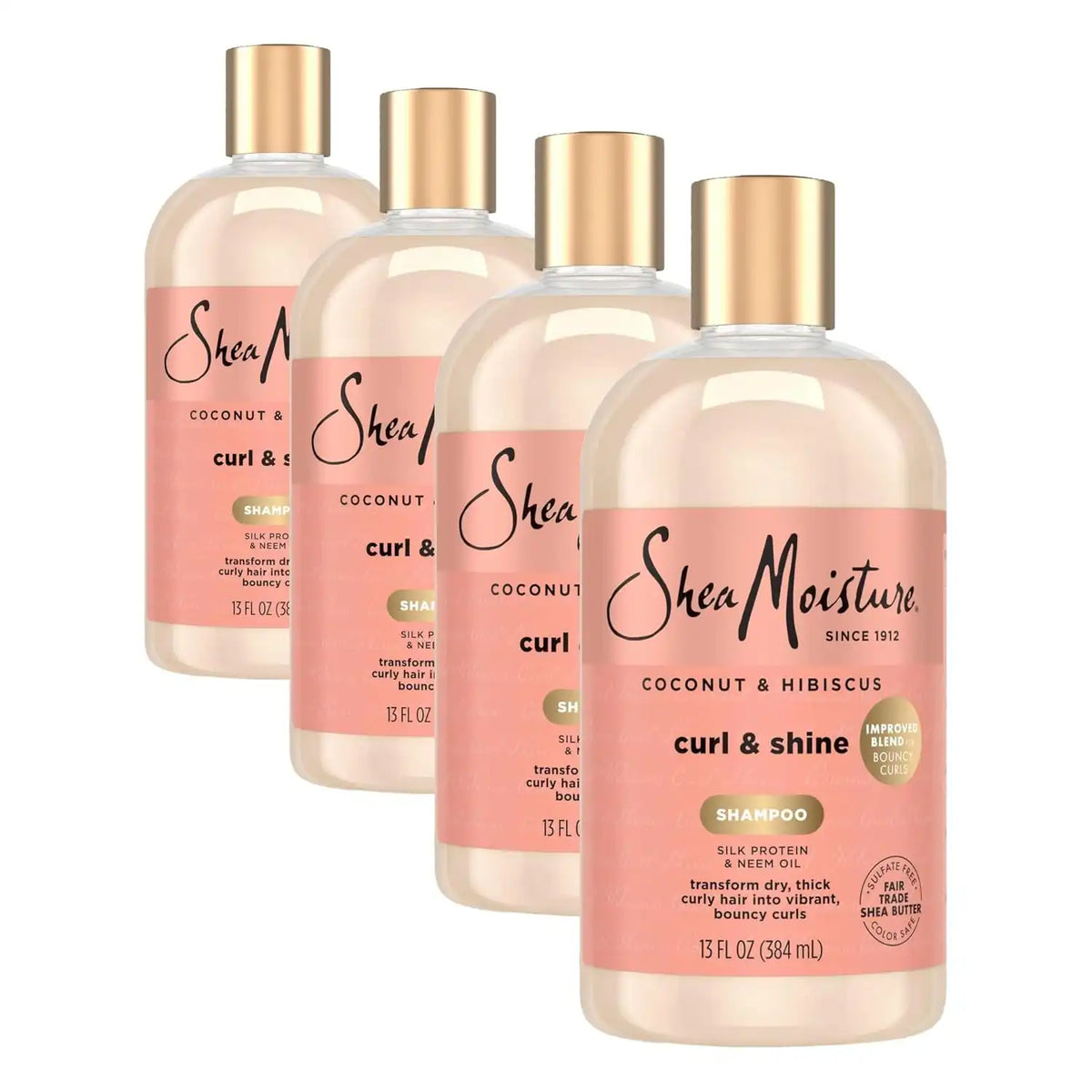 Shea Moisture Curl and Shine Coconut Shampoo Coconut & Hibiscus for Curly Hair Paraben Free Shampoo 13 oz (Pack of 4)