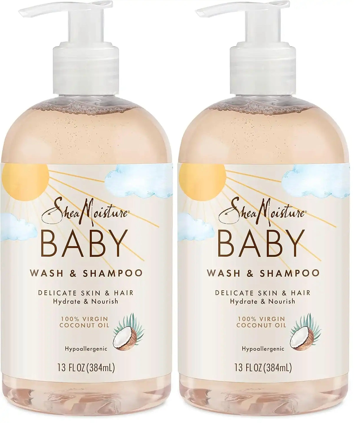 SheaMoisture Baby Wash and Shampoo 100% Virgin Coconut Oil for Baby Skin Cruelty Free Skin Care 13 oz (Pack of 2)