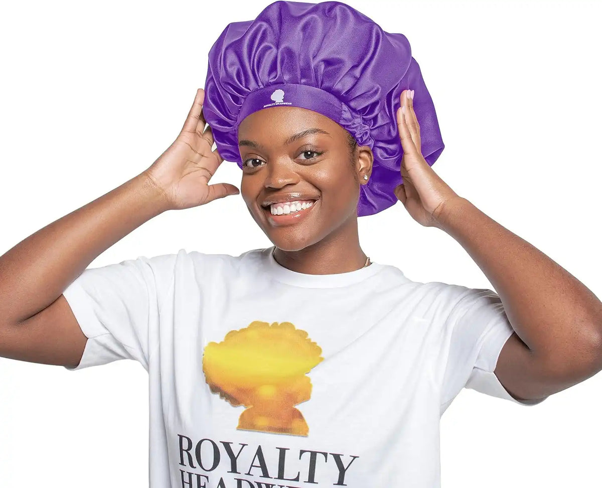 Royalty Headwear Silk Satin Bonnet for Women - Adjustable Jumbo Extra Secure Non-Slip Satin Cap Silk Hair Bonnet for Sleeping