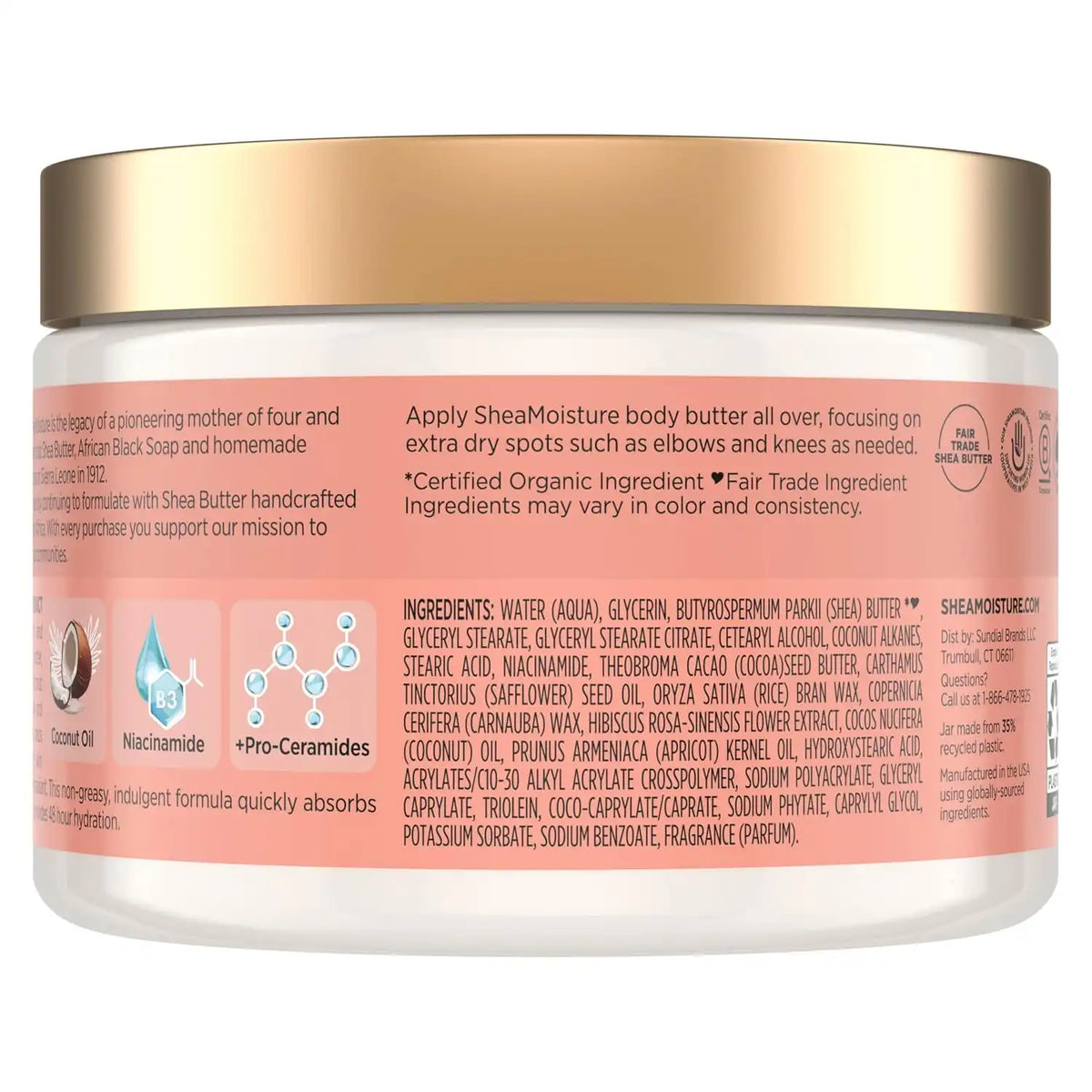 SheaMoisture Illuminating Body Butter with Coconut & Hibiscus, Niacinamide and Pro-Ceramides, Renewing Skin’s Natural Glow, 48H Moisturizing 11.5 oz,(Pack of 2)