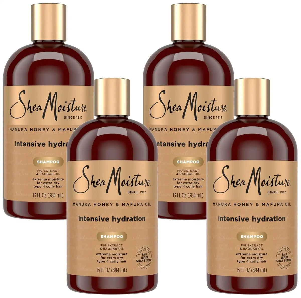 Shea Moisture Intensive Hydration Shampoo Manuka Honey and Mafura Oil for Dry, Damaged Hair Sulfate-Free 13 oz (Pack of 4)